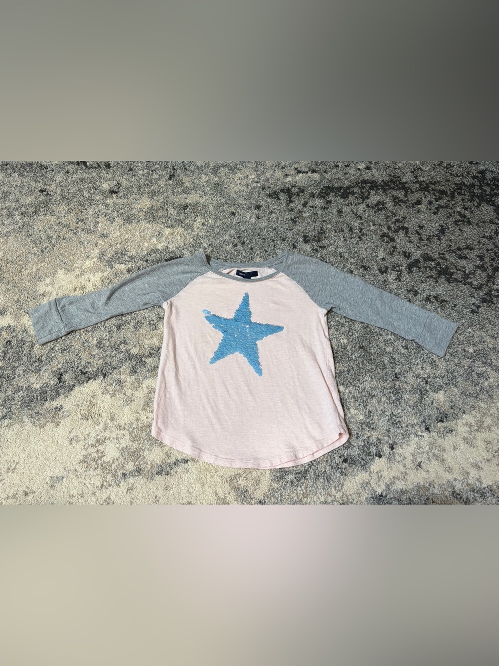 Gap Kids Pink & Gray Star Sequin Raglan Top